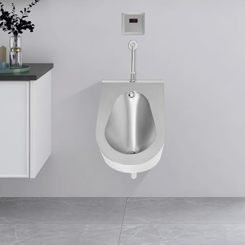 304 Stainless Steel Urinal for Men, Wall Mounted Sensor Urinal Household/Commercial Flush Public Toilet Touchless for Bathroom KTV Prison Bar Hotel