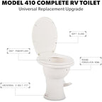 Dometic Model 410 Complete RV Toilet – Round Porcelain Bowl, Universal Fit & 2-Bolt Mount, 18" Chair Height Residential-Style, Gravity Flush Toilet with Soft-Close Seat, White (9610008259)