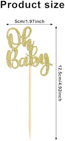 24pcs Oh Baby Cupcake Toppers, Glitter Cake Picks for Boy or Girl Theme Baby Shower - Gold Decorations for Kids Birthday Party Supplies