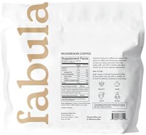 Fabula Instant Mushroom Coffee with Cordyceps, Reishi King Trumpet, Shiitake, Lion’s Mane, Turkey Tail, Organic Arabica Blend - Low Acid, Mold Free - 13 oz