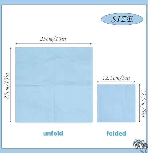 100 pcs 2-Ply Light Blue Napkins Folded 5 x 5 inch Disposable Cocktail Napkins Paper Napkins for Dinner Wedding Party Baby Blue Beverage Napkins
