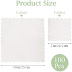 100 Pcs Cocktail Napkins, 2-Ply 5 x 5 Inches Disposable Scalloped Napkins, Thick Premium Dessert Napkins for Party, Wedding, Dinner, Birthday, Anniversary, Festival (White)