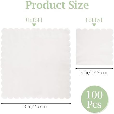 100 Pcs Cocktail Napkins, 2-Ply 5 x 5 Inches Disposable Scalloped Napkins, Thick Premium Dessert Napkins for Party, Wedding, Dinner, Birthday, Anniversary, Festival (White)