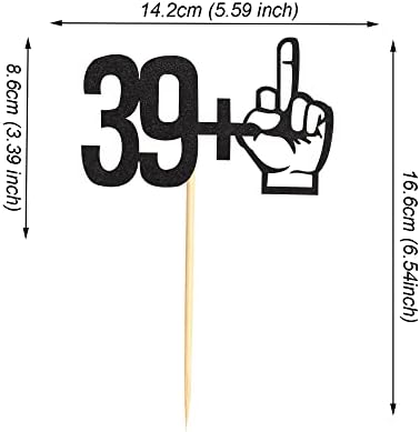 39 +1 Black Glitter Cake Topper - 40th Birthday Party Decorations - Funny Forty Years Old Birthday Party Supplies