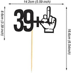 39 +1 Black Glitter Cake Topper - 40th Birthday Party Decorations - Funny Forty Years Old Birthday Party Supplies