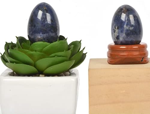 Justinstones Sodalite Natural Gemstone Quartz 30mm Egg Shaped Crystal Healing Chakra Energy Balancing Meditation Home Office Decor Stone with Stone Stand