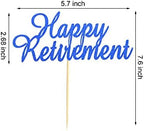 Happy Retirement Cake Topper Retired Cake Pick Retirement Theme Birthday Party Cake Decorations Supplies - Dark Bule Glitter