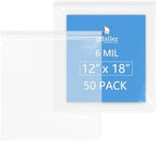 iMailer - 6 Mil Heavy Duty Zip Bags - 12" x 18" 50 Pack - Durable Storage Bags for Food, Crafts, Hardware, and Organizing