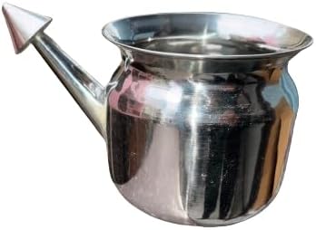 The Yogis 304 Grade Stainless Steel Ayurvedic Jal Neti Pot for Sinus Congestion and Nasal Cleansing Steel Jal Neti Pot for Nasal Wash | Size: 500mL | With - 1 Rubber Neti and 1 Eye Wash Cup