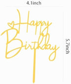 Happy Birthday Cake Topper Birthday Cake Decoration Party Cake Supplies (Silver stars golden cake topper)