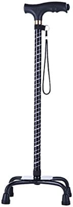 Aluminum Alloy Crutch - Men Ms Four Feet Walking Stick -Elderly Four Corners Crutch -Adjustable Telescopic Cane Mobile Aid with Light Black