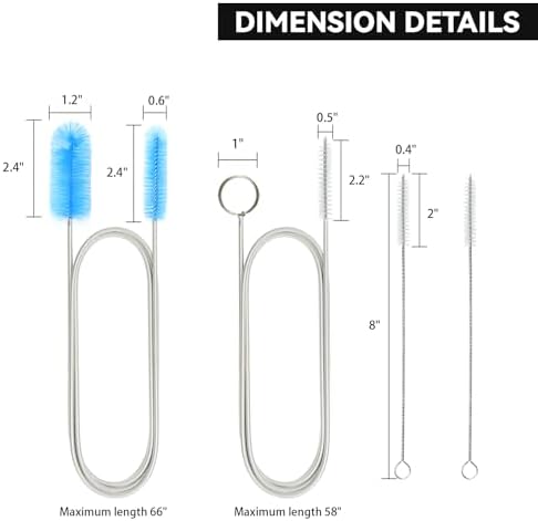 Flexible Drain Brush, 66 Inch Long Double Ended Hose Pipe and 58 Inch Tube Cleaning Brush and 2 Pack 8 Inch Straw Cleaner Brush