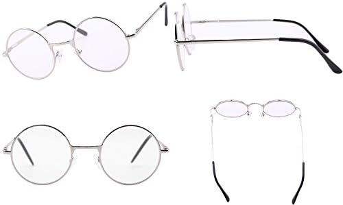 Agstum Round Vintage Reading Glasses Metal Frame Spring Hinge Readers (Strength +4.0, Silver)