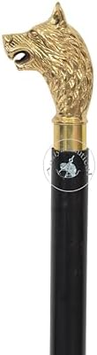 Solid Brass Wolf Head Handle Wooden Walking Stick Cane Vintage Designer Handmade an