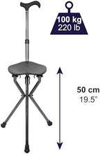 KMINA Cane with Seat Folding Lightweight, Carbon Fiber, Height Adjustable, Cane Chair for Woman and Men, Black, PRO Model