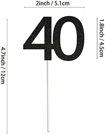 Sumerk 24PCS 40 Cupcake toppers Black Glitter 40th Birthday Cupcake Picks Anniversary Party Decorations