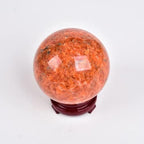 JIC Gem Big Sparkling Quartz Crystal Ball Sunstone Healing Crystal Gemstone Sphere with Decorative Wooden Stand for Meditation Gifts Decoration (80-90mm)