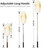 Lambs Wool Extendable Household Cleaning Duster 64" Wall Duster Cleaner with Stainless Steel Long Handle and Extension Pole for Cleaning High Ceiling Fan Interior Roof, Yellow&White
