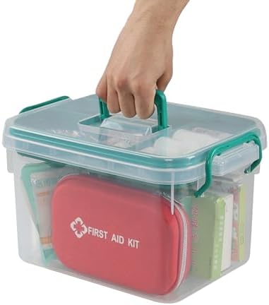 1 Pack Plastic Medicine Storage Kit with Tray, First Aid Storage Box with Handles, Clear Household First Aid Organizer