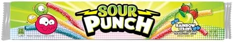 Sour Punch Straws, Rainbow Fruit Flavors, Chewy Sweet & Sour Candy, 2oz Tray (24 Pack)
