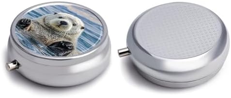 Sea Otter Pill Organizer,3 Compartments Medicine Organizer Small Pill Box Metal Portable Medicine Box Travel Pill Container Holder Medication Holder Round Pill Case