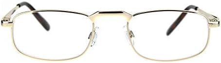 SA106 Mens Pocket Clip Arm Spring Hinge Rectangular Metal Rim Reading Glasses