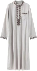 Xiaojmake Men's Muslim Embroidery Moroccan Thobe Ethnic Dubai Long Gown Prayer Robe Islamic Jubba Kaftan Islamic Arabic Abaya
