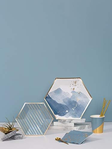 Harlow & Grey Malibu Blue Party Napkin Set, 60 Ct, 5” Disposable Paper Cocktail, Bar, Dessert Napkins for Birthday, Wedding, Shower, Anniversary, Engagement, Holiday, Light Blue & Gold Foil