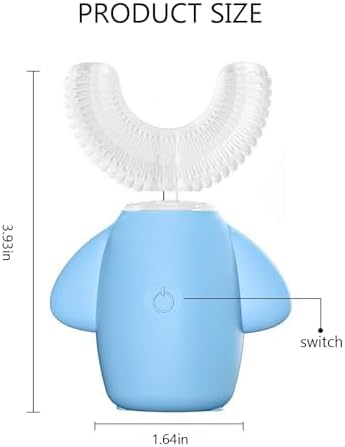 Kids Electric Toothbrush U-Shaped Ultrasonic IPX7 Waterproof Design with 2 Brush Head 3 Modes, 360-Degree Full Mouth Cleaning Automatic Children Toothbrush for 2-12 Years Old (Blue, 2-12 Age)