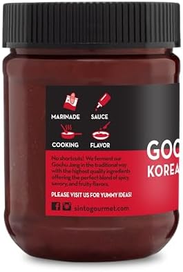 Sinto Gourmet Gochujang, Korean Red Hot Chili Paste, Sauce, Condiment, Gluten Free, No Added Sugar, Vegan, No Preservatives, non-GMO, No Soy, 10 oz :