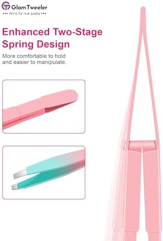 Exclusive G-01 Slant Tip Tweezers, GlamTweeler High Precison Expert Eyebrow and Facial Hair Removal Tweezer with Leather Storage & Carrying Case