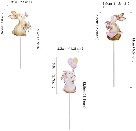 24 Pack Easter Bunny Cupcake Toppers Rabbit Pink Flowers Cupcake Picks Easter Day Cake Toppers for Easter Theme Spring Birthday Baby Shower Party Decoration Supplies
