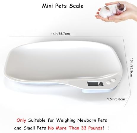 Small Animals Digital Pet Scale for Dogs Cats, Portable Electronic Kitchen Food Weighing Scales Max 33 lbs, LCD Scale with Tray, for Food, Puppy, Kitten, Lizard, Hamster, Tortoise, Helping