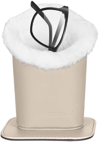 MOSISO Eyeglasses Holder, Plush Lined PU Leather Stand Case with Magnetic Base