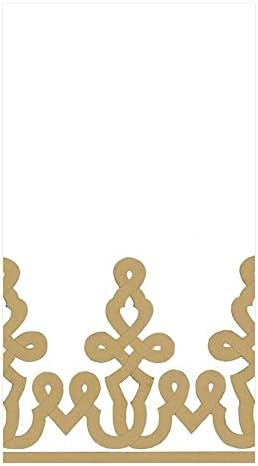 Caspari Dessin Passementerie Paper Linen Guest Towel Napkins in Gold - Two Packs of 12