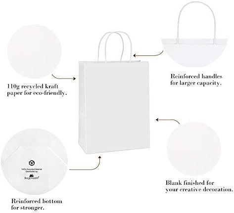 BagDream Paper Shopping Bags 10x5x13 100Pcs White Kraft Gift Bags with Handles Bulk, for Shopping, Merchandise, Retail, Party Favor, Gifts, Take-out, Recyclable Paper Sacks