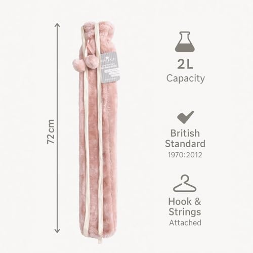 Revitale Extra Long Hot Water Bottle Pom Pom Soft Fur Cover - 72cm / 2L (Rose Pink)
