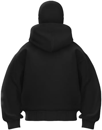 Men's Balaclava Hoodie Winter Double Layer Hooded Sweatshirt with zipper, Fleece-Lined Hip-Hop Hoodie
