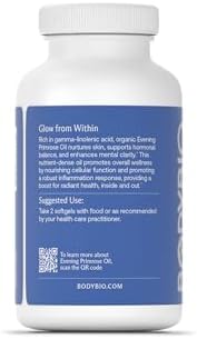 BodyBio Evening Primrose Oil - Natural Gamma Linolenic Acid for Healthy Skin & Hormone Balance - Non-GMO, Cold Pressed, 180 softgels