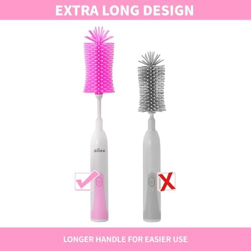 Electric Bottle Brush Cleaner, Portable Electric Baby Bottle Brush Cleaner for Travel, Rechargable Travel Bottle Cleaner Kit with Nipple & Straw Brush, Perfect Mom Essentials After Birth Gift, Pink