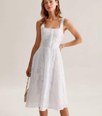 RIHOAS Summer Floral A-Line Midi Sundress - Women's Short Sleeve Semi-Formal Dress for Wedding Guest Party Vacation