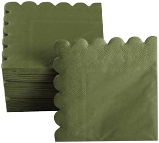 200 Pack Cocktail Napkin 2-Ply Scalloped Edged Dessert Napkins Folded 5 x 5 Inches Disposable Napkins for Dinner Wedding Birthday Party Bridal Anniversary Reception Event (Green)