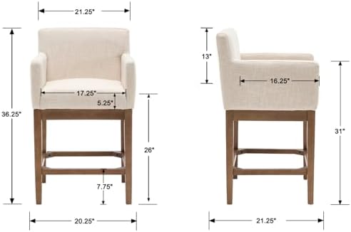 Ya-Home 26’’ Bar Stools Set of 6, Modern Farmhouse Counter Height Barstools Linen Fabric Bar Chairs with Armrest for Kitchen Island Dining Room, Beige