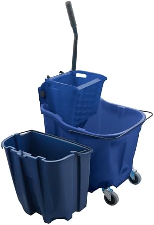 Carlisle FoodService Products Omnifit Mop Bucket with Side Press Wringer and Soiled Water Insert for Floor Cleaning, Kitchens, Restaurants, And Janitorial Use, Polypropylene (Pp), 35 Quarts, Blue