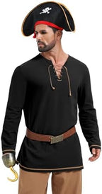 Runcati Mens Medieval Pirate Tunic Shirt Renaissance Viking Knight Costume Shirts Lace Up Halloween Warrior LARP Tops