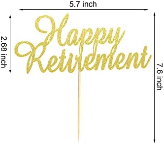 Happy Retirement Cake Topper Retired Cake Pick Retirement Theme Birthday Party Cake Decorations Supplies - Gold Glitter