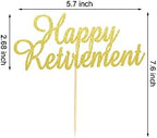 Happy Retirement Cake Topper Retired Cake Pick Retirement Theme Birthday Party Cake Decorations Supplies - Gold Glitter