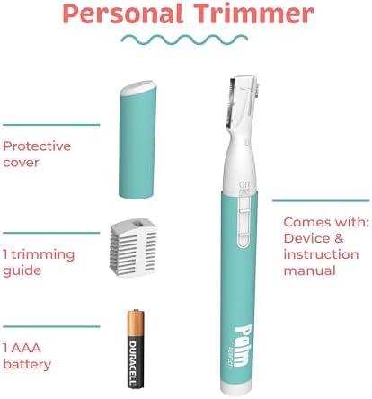 PalmPerfect Personal Hair Trimmer – Painless Precision Shaver for Eyebrows, Upper Lip, Ears, and Nose – Stainless Steel Twin-Blade Groomer with Dual-Length Comb & Battery Included