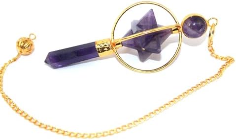 Jet Gold Plated Amethyst Spinning Merkaba Pendulum 2.5 inch Jet International Crystal Therapy 40 Page Booklet Chakra Balancing