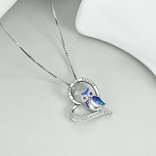 YFN Owl Necklace Sterling Silver I Love You Forever Heart Owl Gifts for Women